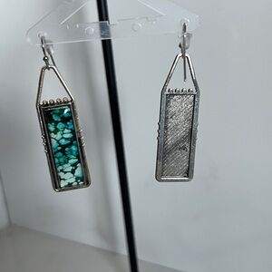 Silver and Turquoise Rectangular Earrings